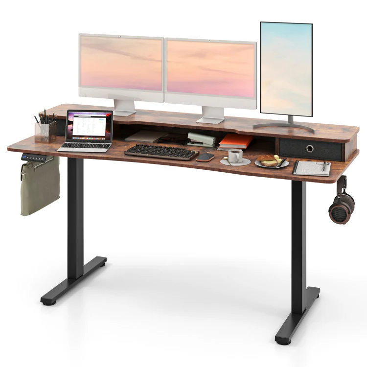 Electric Standing Desk with 2 Drawers, 3 Memory Positions, 63