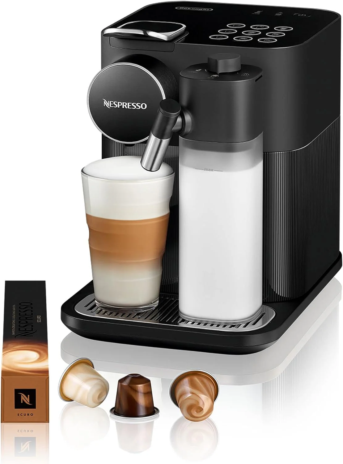 Nespresso De'Longhi EN640.W Gran Lattissima Kaffeekapselmaschine mit automatischem Milchsystem,19 Bar Druck, 1400W,Wei
