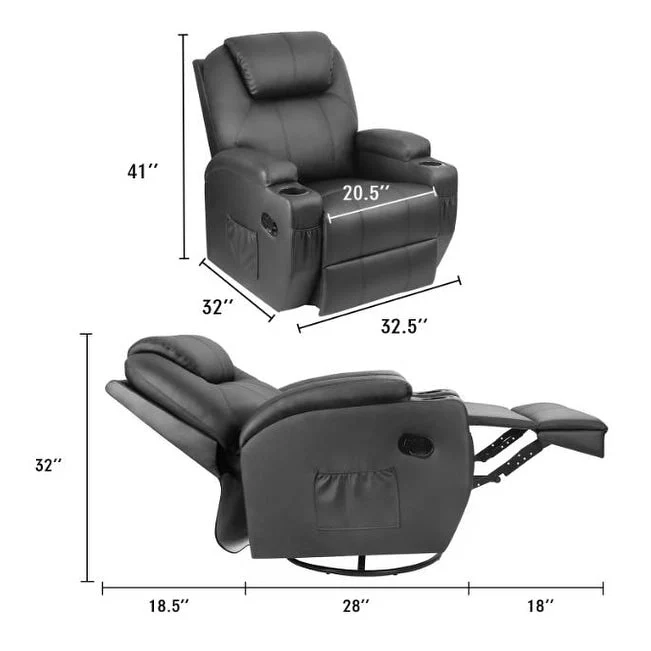 Massage Recliner Chair Swivel Heating Faux Leather Living Room Chair