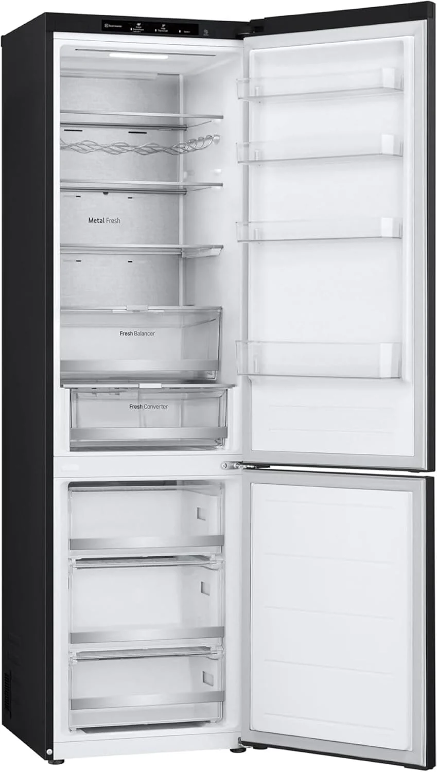 LG GBV22NCCEP Kühl-/Gefrierkombination – Smart Inverter Compressor, Total No Frost, Modern Flat Door Design, Matt Schwarz Metallic, Energieeffizienz A