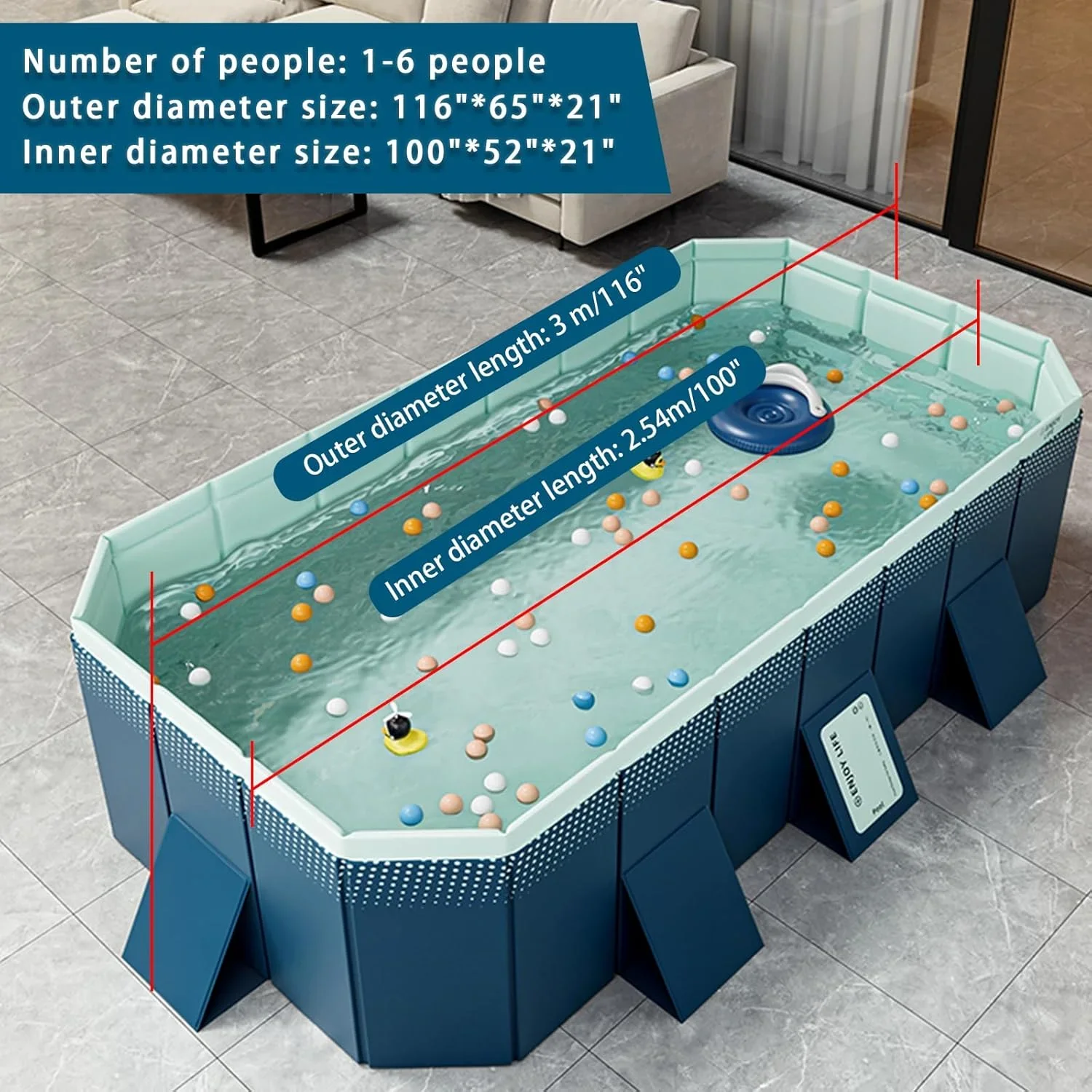 Foldable Large Rectangular Family Swimming Pool, Non-Inflatable, Easy Set-up, Suitable for Adults, Kids and Pet Dogs��Ideal for Outdoor, Backyard