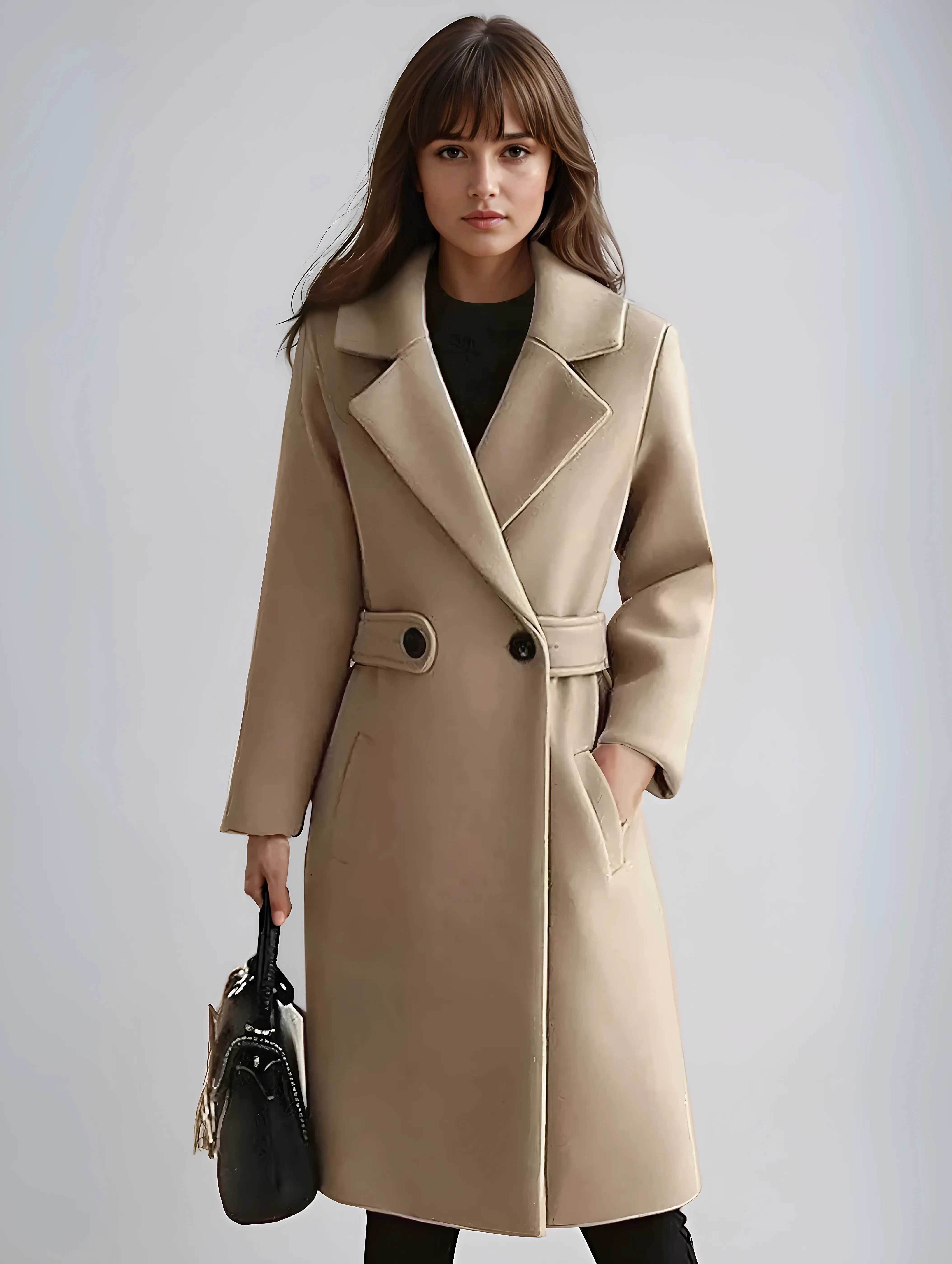 Women��s Formal Long Sleeve Belted Winter Coat