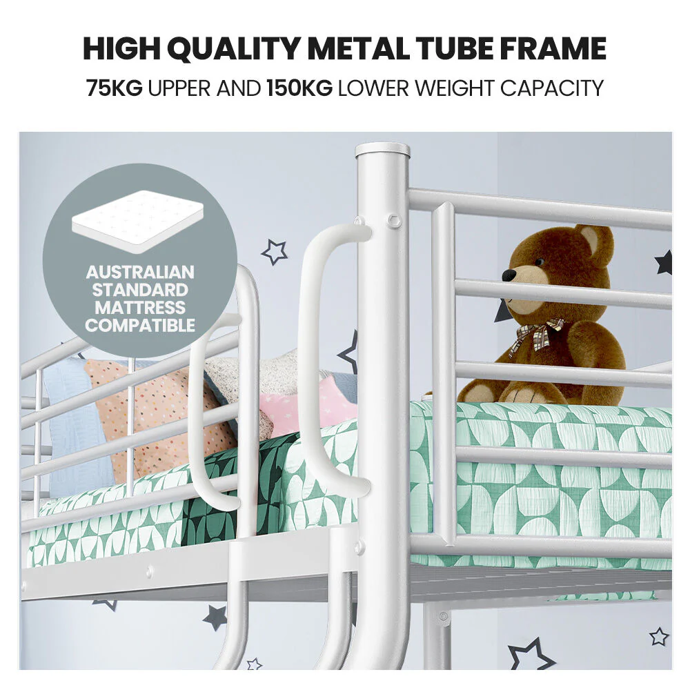 KINGSTON SLUMBER Single over Double Metal Bunk Bed Frame, Matte White