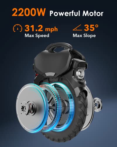 INMOTION V11 Electric Unicycle, 18′′ Self-Balancing with 3.35′′ Air Suspension, 75-Mile Range, 34 MPH Speed