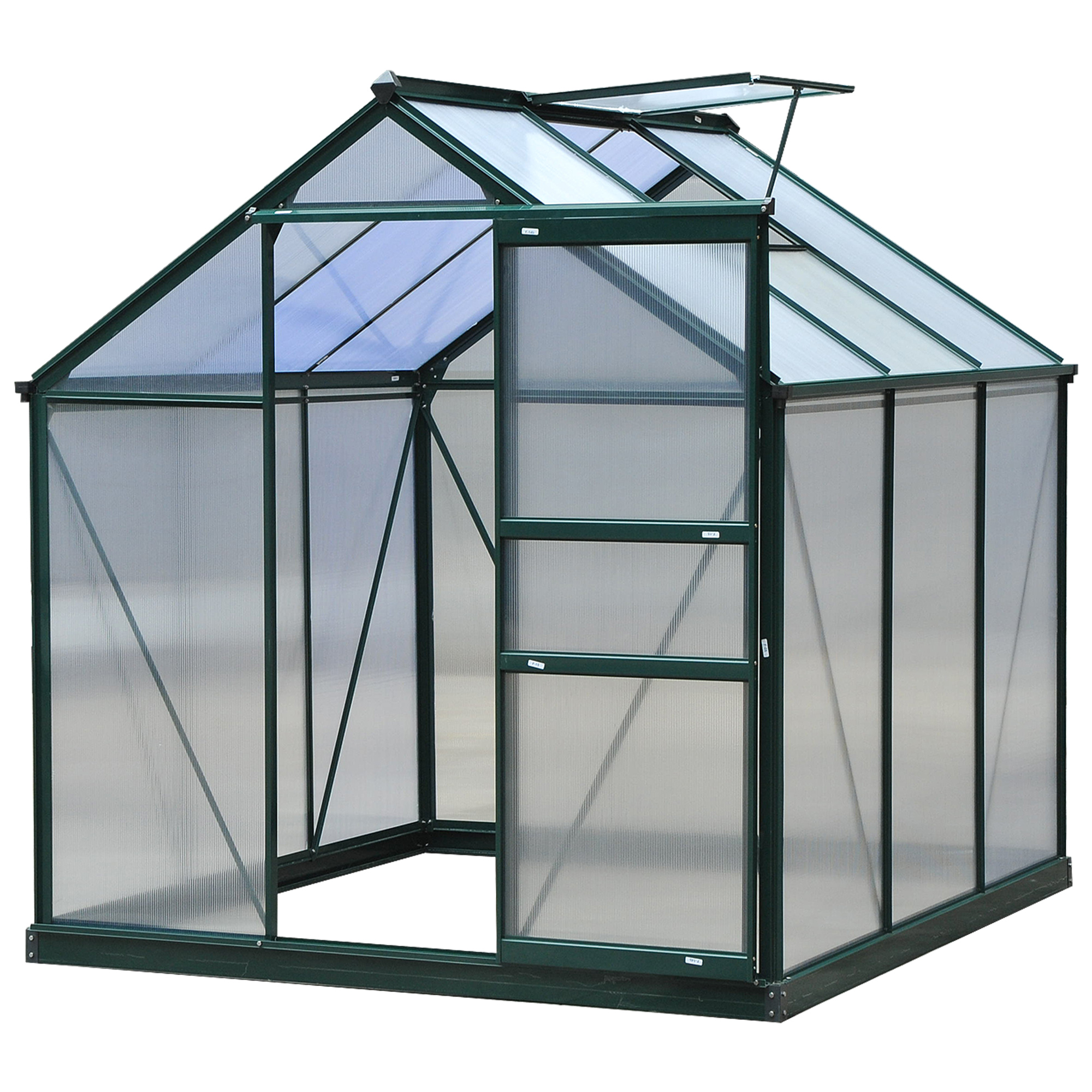 Outsunny aluminium kas met dakraam deur 190 x 192 x 201 cm, groen + transparant