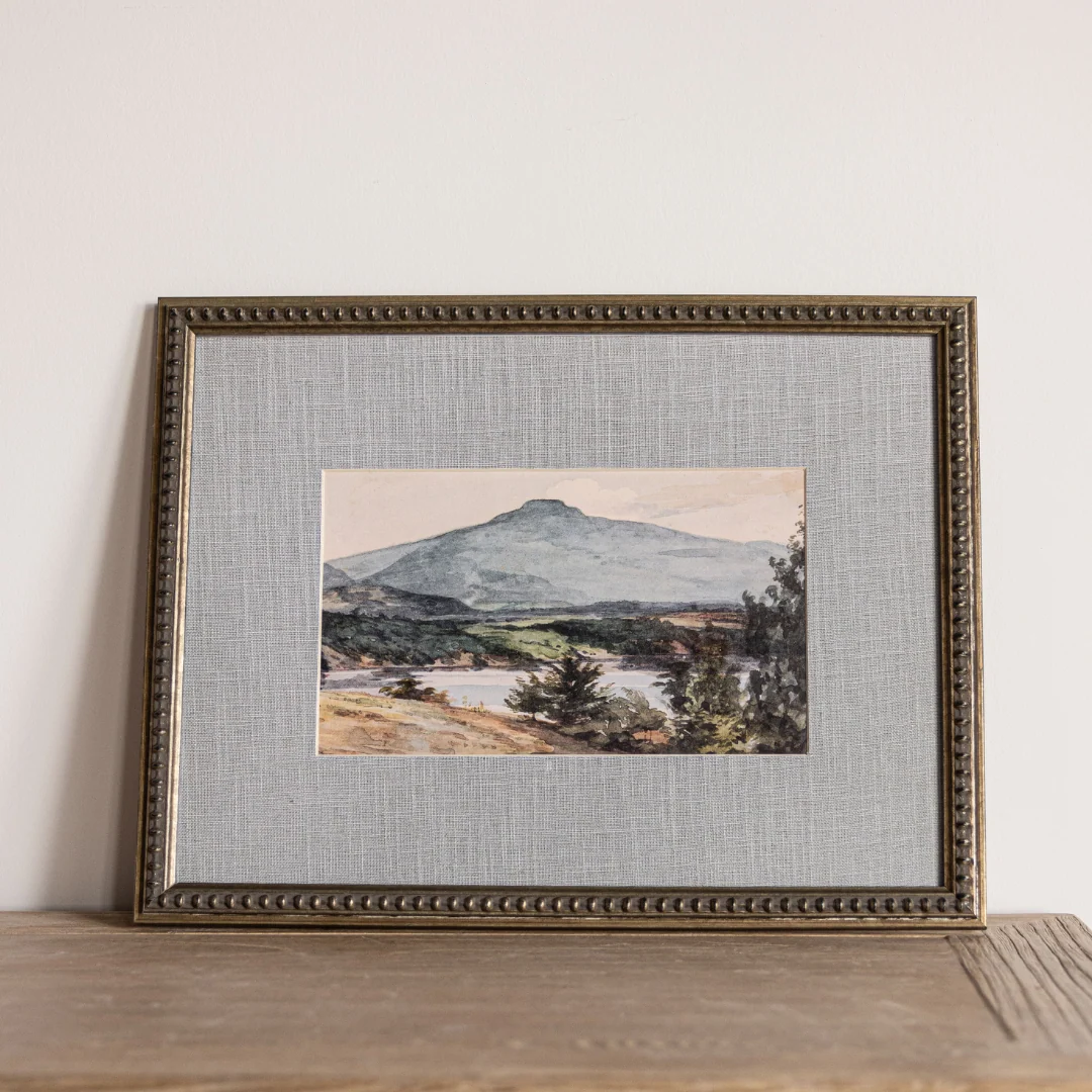 Vintage Watercolor Mountain Landscape Framed Art Large
