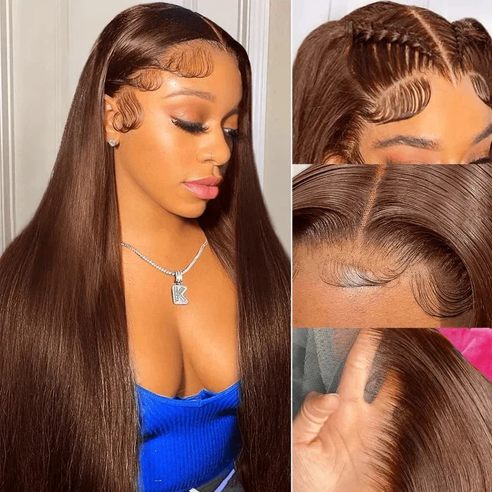 Glueless Brown 360 Lace Frontal Wigs With Hidden Strap Body Wave and Straight Affordable Human Hair Wigs 220% Density