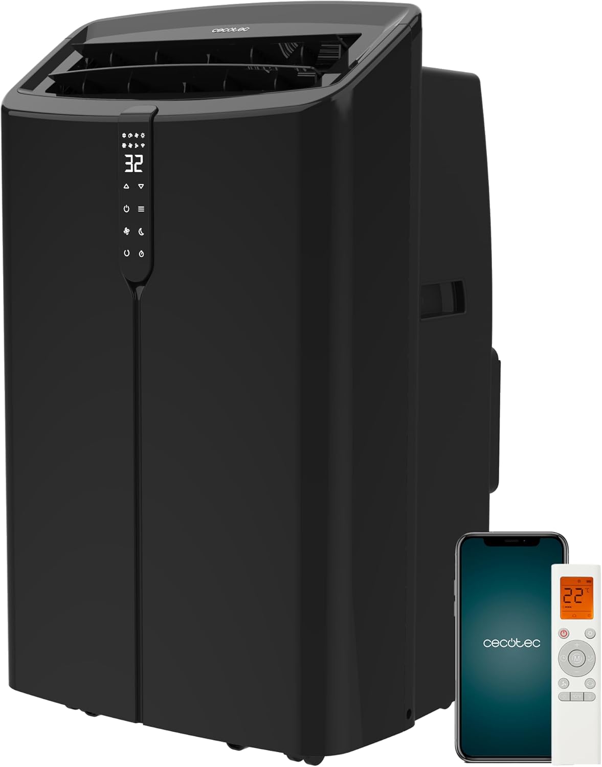 Cecotec Mobile Klimageräte ForceClima 12600 Nux Heating Connected. 12000 BTU, Heizfunktion, WLAN, 5 Modi, 3 Stufen, bis 30 m², Entfeuchter 28 L/Tag, LED-Display, Timer, R290, Energieklasse A
