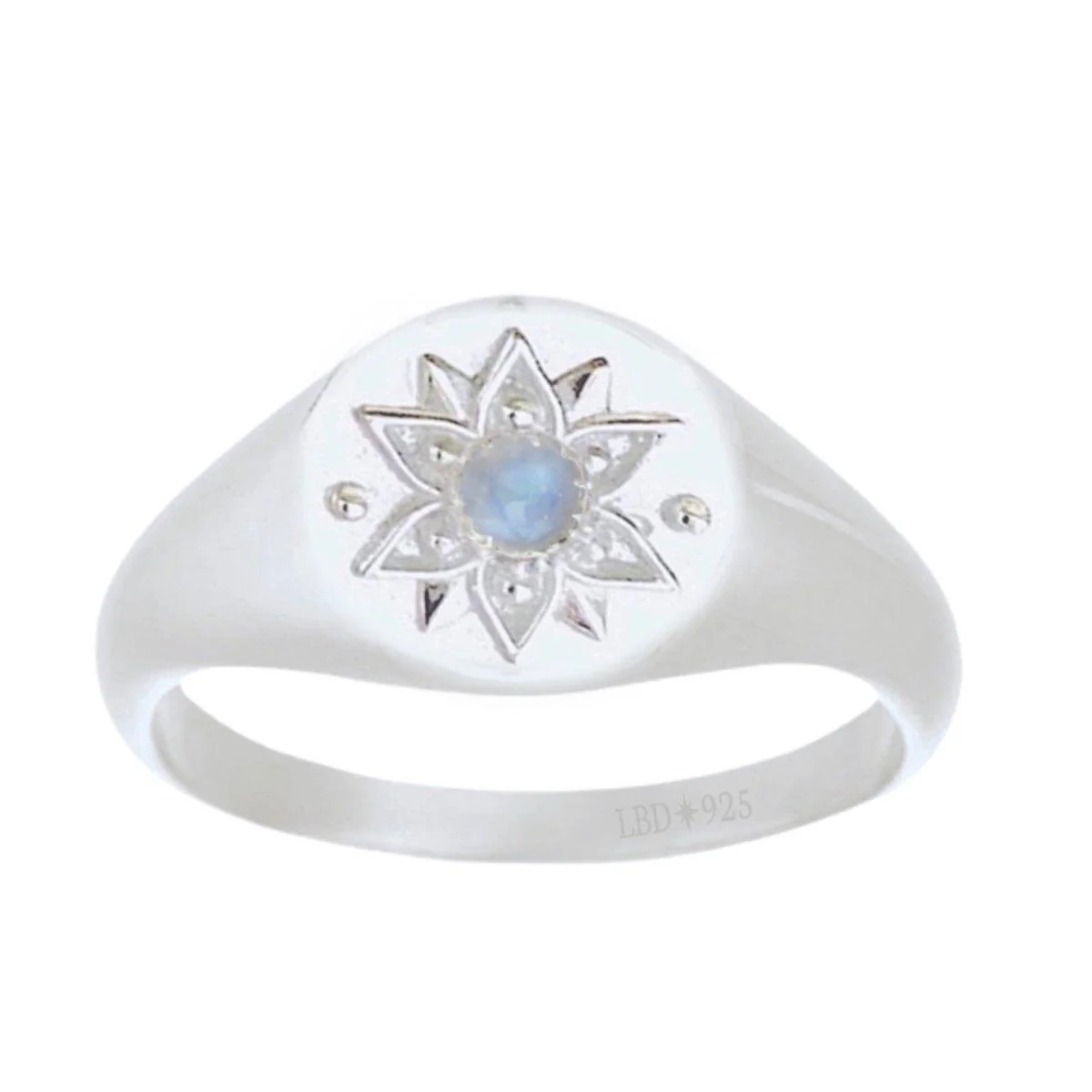 Laihas Intricate Vera May Sterling Silver Signet Ring- Moonstone Ring