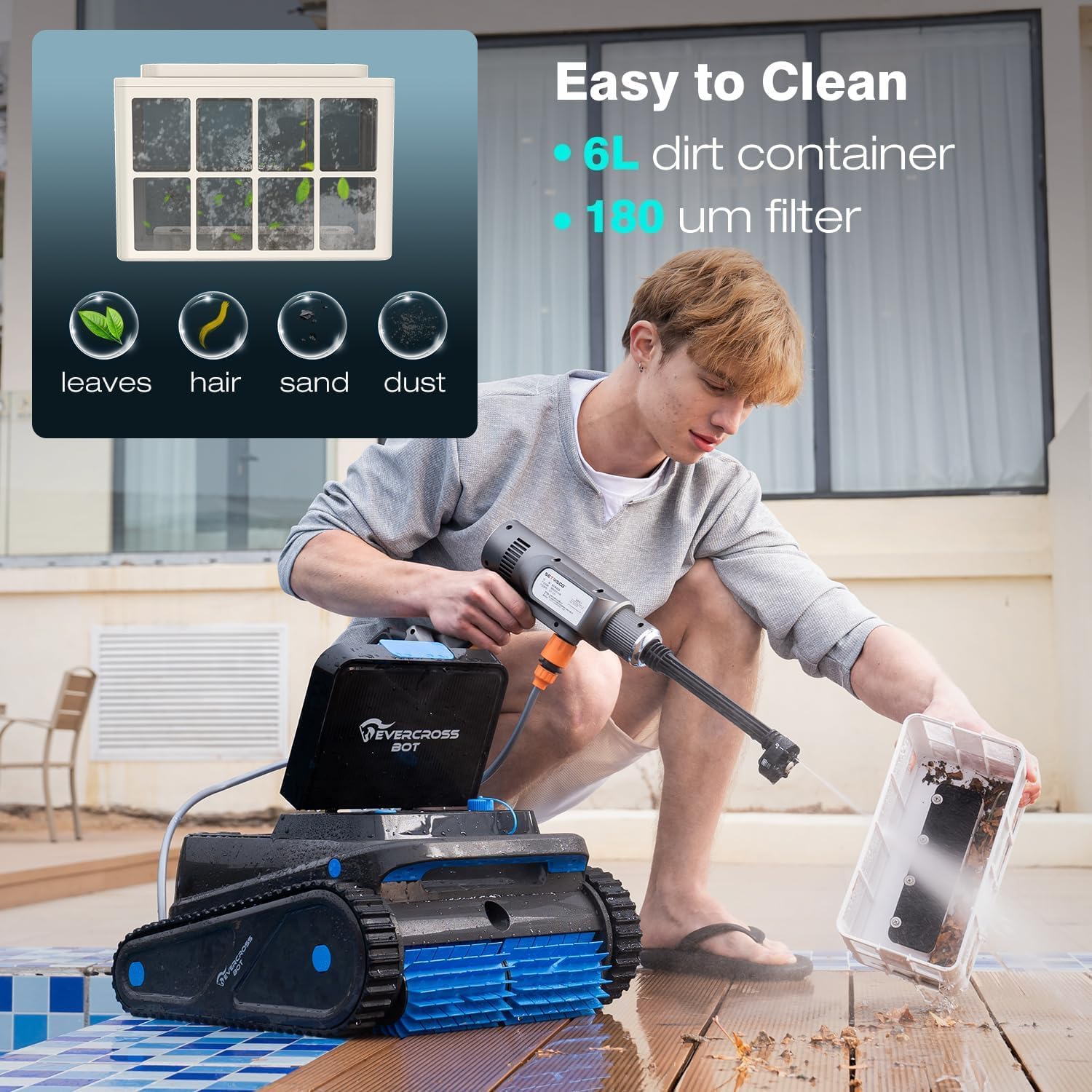 EVERCROSS BOT U8 Robot Piscine Fond et Parois, Robot Piscine sans Fil avec Nettoyage de la Ligne d'eau, 120 Min Autonomie, Navigation Intelligente, Stationnement Automatique, Piscines 200㎡