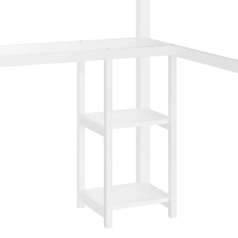 Queen Loft Bed - Built-in Wardrobe & Desk, Metal Frame with Shelves