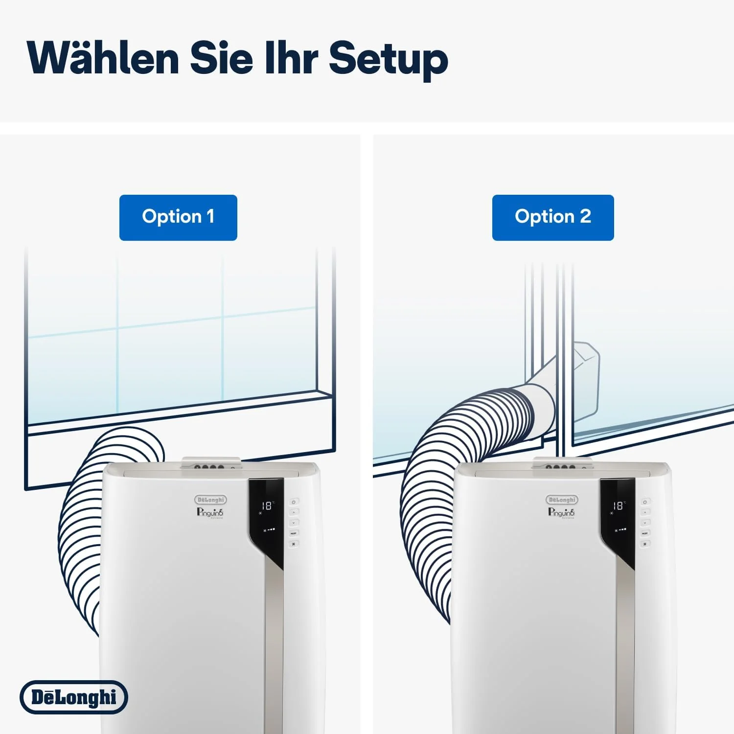 De'Longhi Pinguino PAC EM82, Condizionatore Portatile per ambienti fino a 80 m³, 9.400 BTU, 2,4 kW, 63 dB, Funzione Deumidificatore, Classe Energetica A, Timer 24h, Bianco
