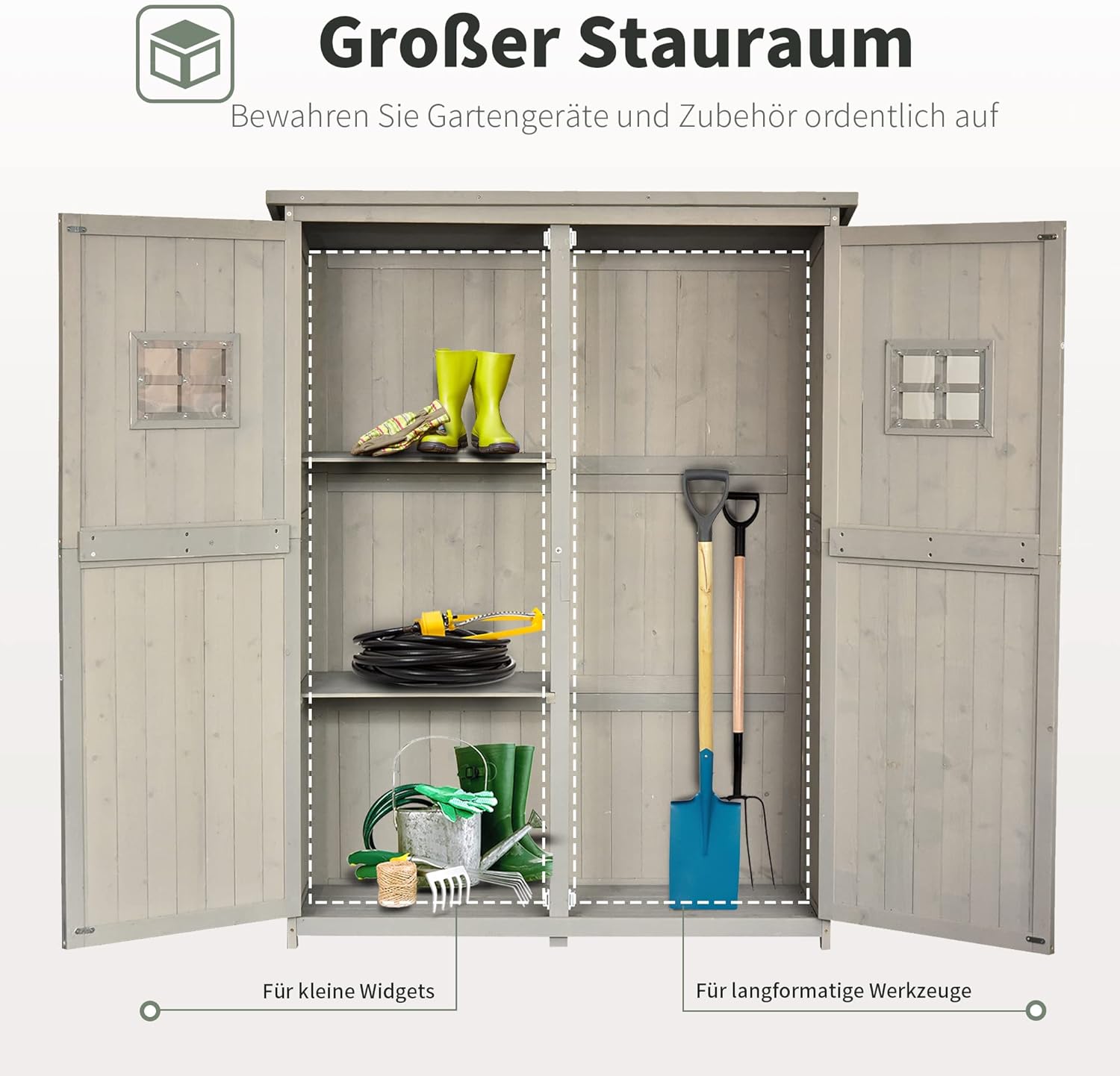 Outsunny Gartenschrank Holz Geräteschuppen Gerätehaus Geräteschrank Pultdach Garten Grau 127,5x50x164cm