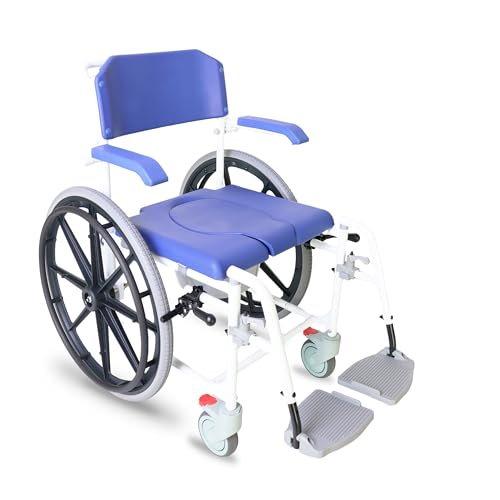KMINA PRO   Sedia a Rotelle Bagno per Anziani, Carrozina Disabili con Ruote Autospinta, Sedia con Ruote per Doccia, Carrozzina WC Disabili, Sedia Bagno Comoda Anziani, Sedia WC per Anziani   Blu : Amazon.it: Salute e cura della persona