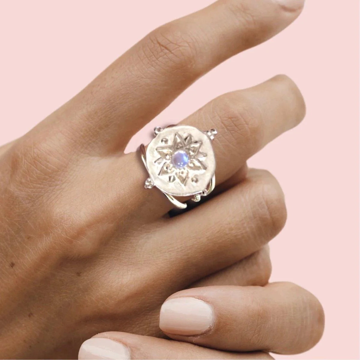 Laihas Intricate Vera May Sterling Silver Boho Ring- Moonstone Ring
