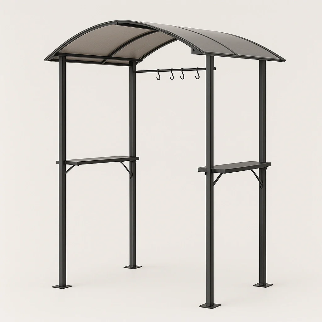 Udendrs havegrillskur med metalramme og akryltag - egnet til have eller terrasse - ml 240 cm x 150 cm x 270 cm