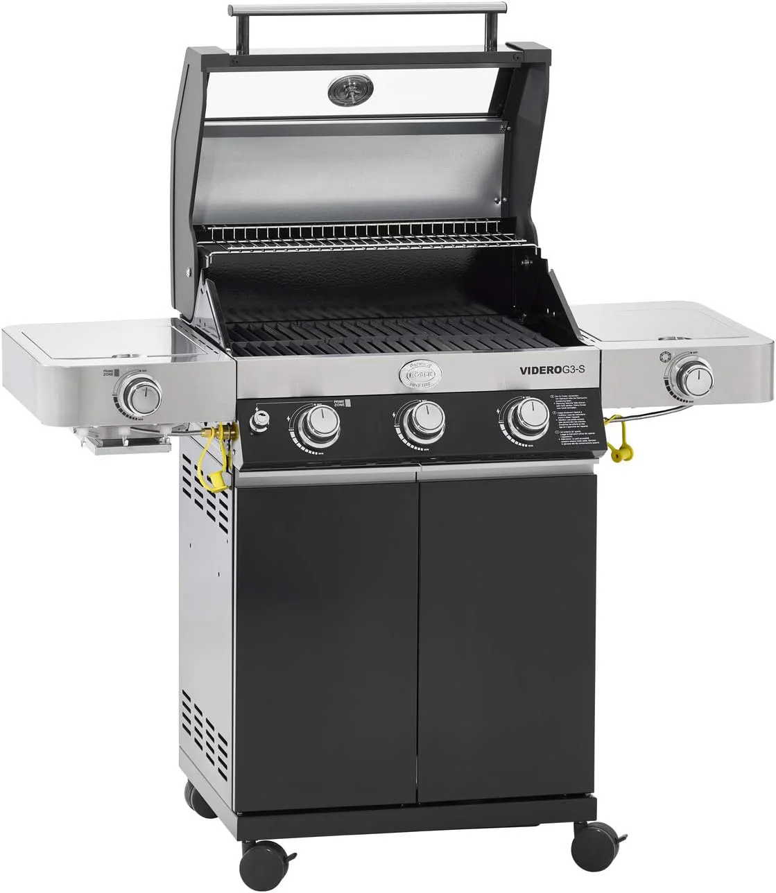 RÖSLE Elektrogrill BBQ-Portable Videro E2-P, tragbarer Tischgrill mit 2 Brennern, Warmhalterost und Deckel mit Glaseinsatz, pulverbeschichteter Stahl, schwarz/silbern