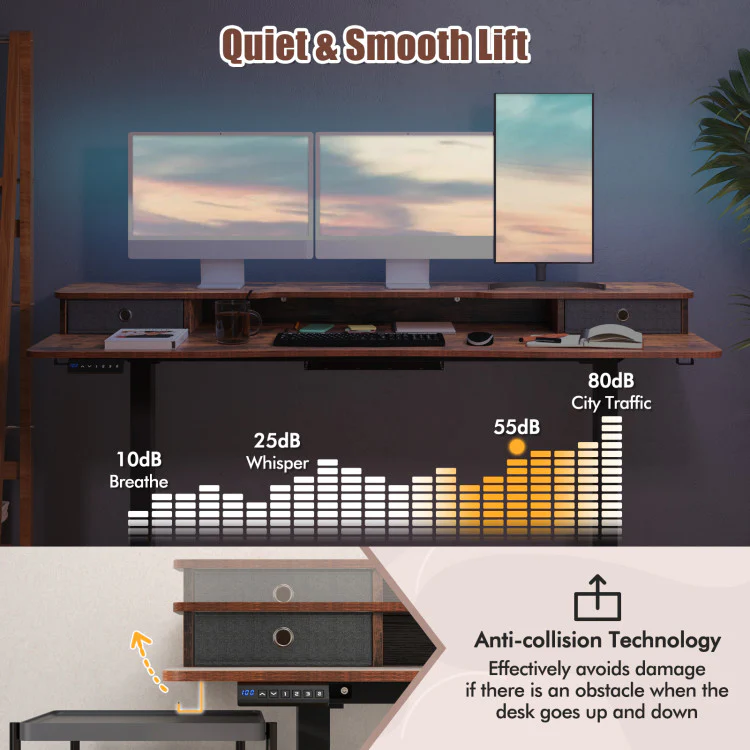 Electric Standing Desk with 2 Drawers, 3 Memory Positions, 63
