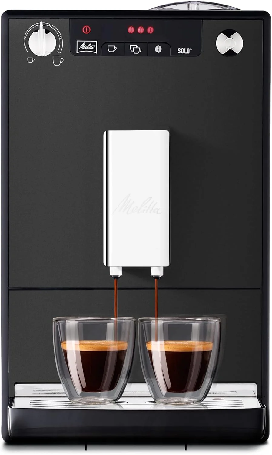 Melitta, Solo E950-222, Superautomatic Coffee Maker with Grinder, 15 Bars, Espresso Bean Coffee, Automatic Cleaning, Customizable, Pure Black