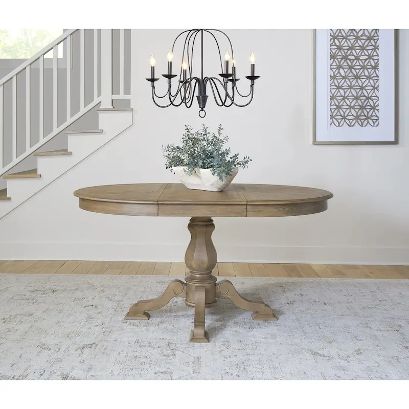 White Pedestal Dining Table with 4 Upholstered Chairs