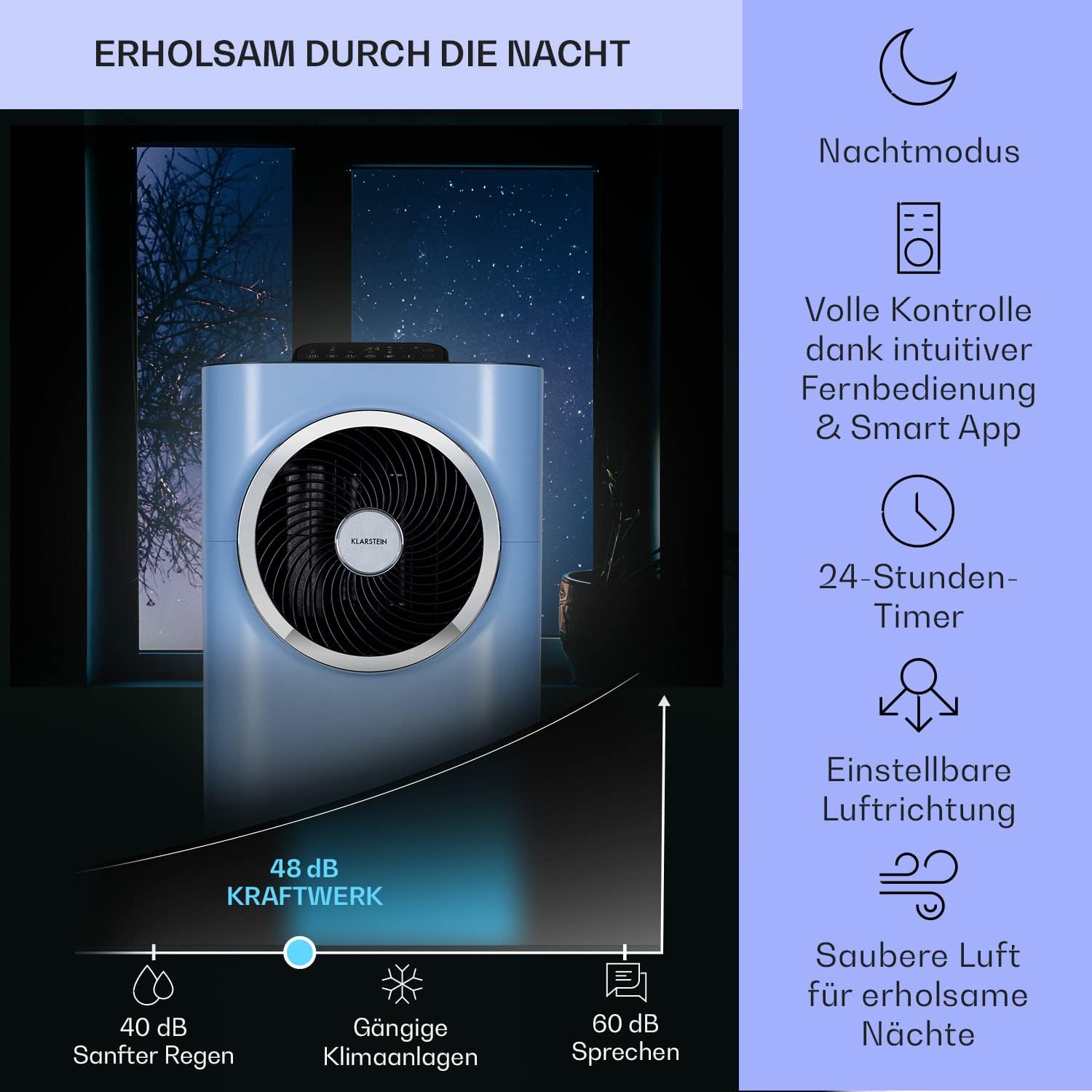 Klarstein Mobile Klimaanlage mit Abluftschlauch, 5-in-1 Klimagerät, Ventilator, Luftentfeuchter, Luftreiniger & Nachtmodus, App-Steuerung, Kleine & Portable, für Wohnung & Büro, 12000 BTU