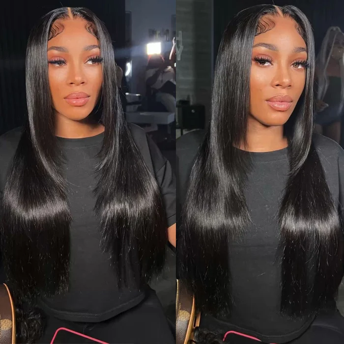 Layered Cut Straight Human Hair Skin Melt Lace Wigs with Layered Haircuts For Women