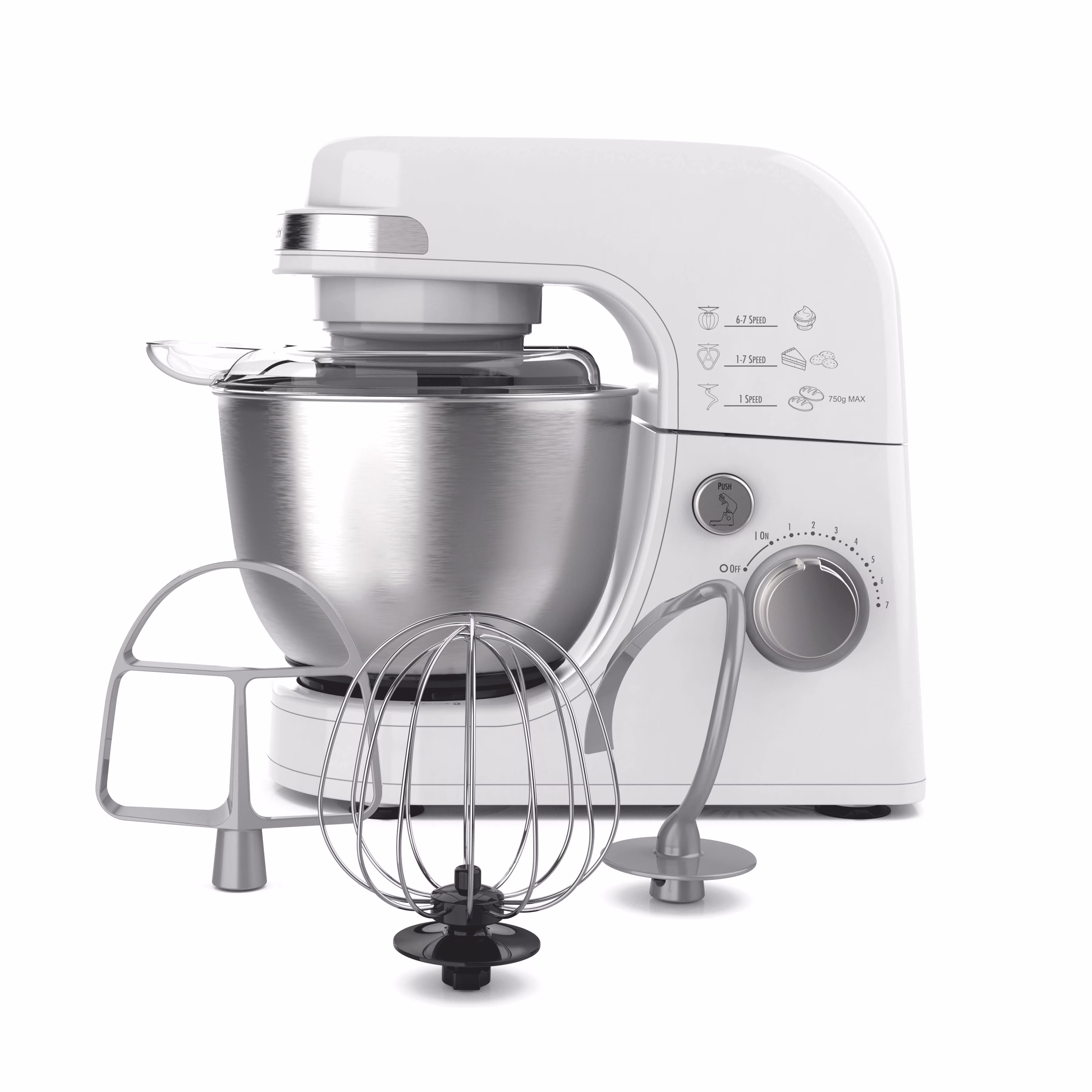 Hamilton Beach 4 Quart Stand Mixer for Kitchen, 7 Speeds, Tilt-Head, Dough Hook, Whisk & Flat Beater, White