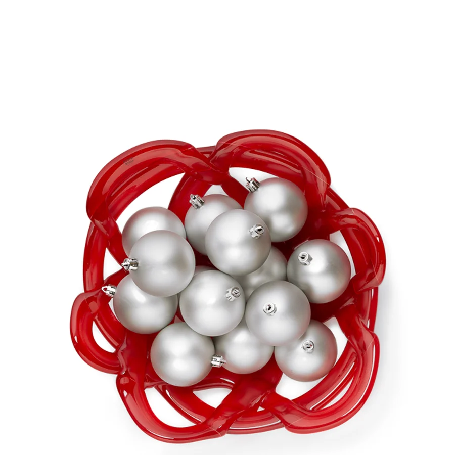 Red Glass Basket Bowl