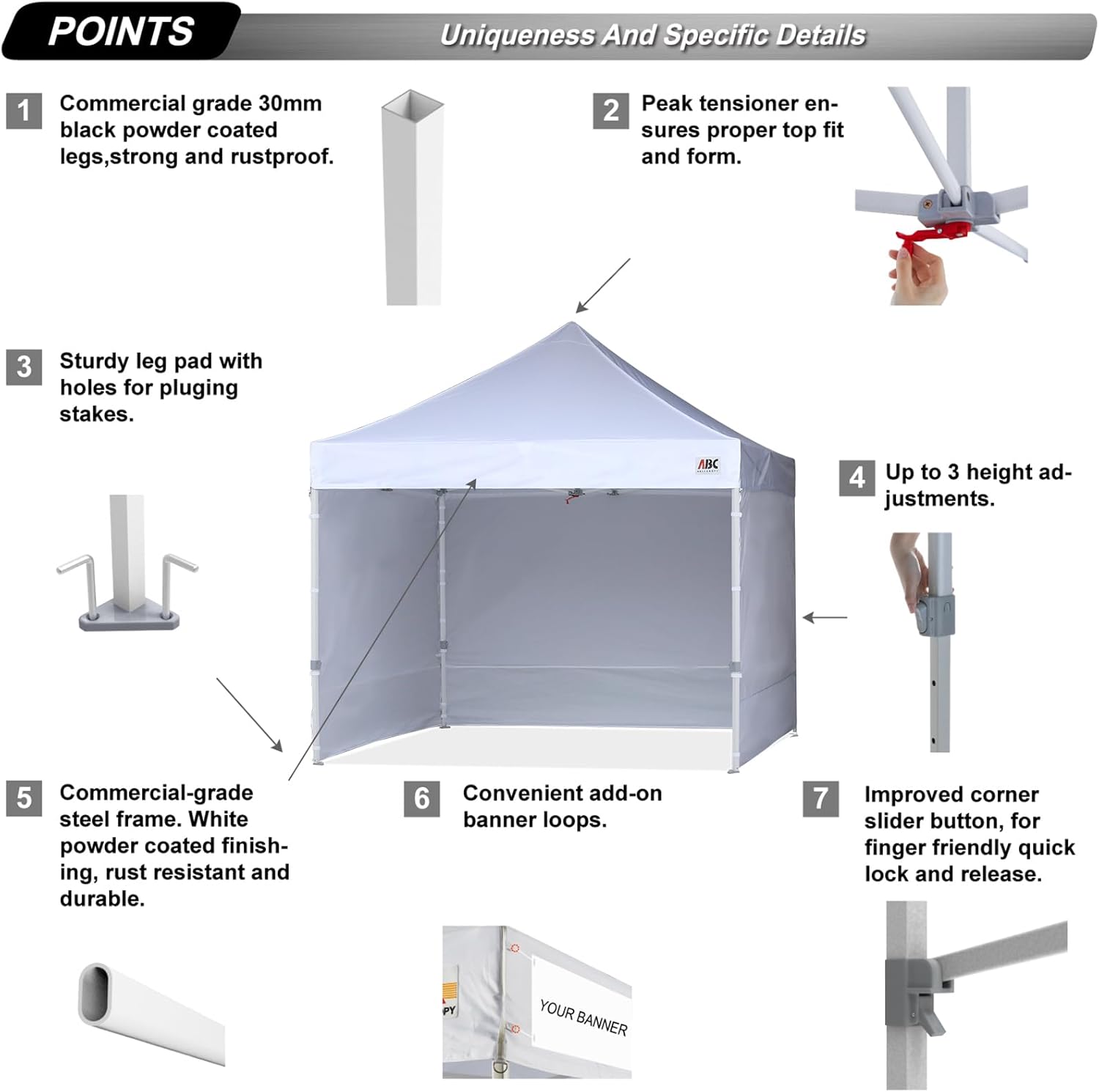 ABCCANOPY Easy Pop Up Canopy Tent with Sidewalls 10x10 Commercial -Series  White