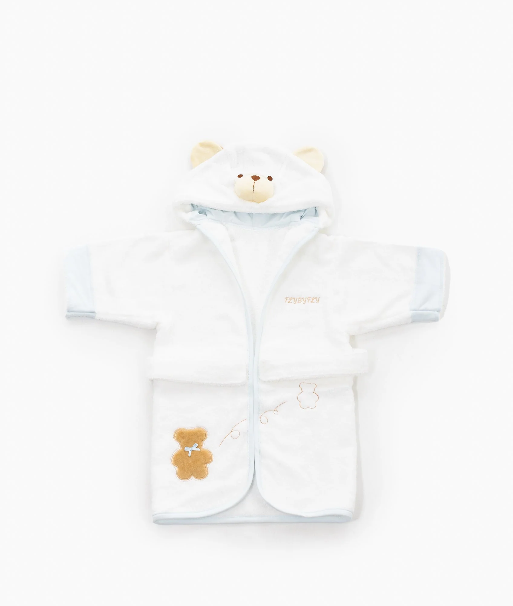 Hooded Bear Bathrobe | White & Blue