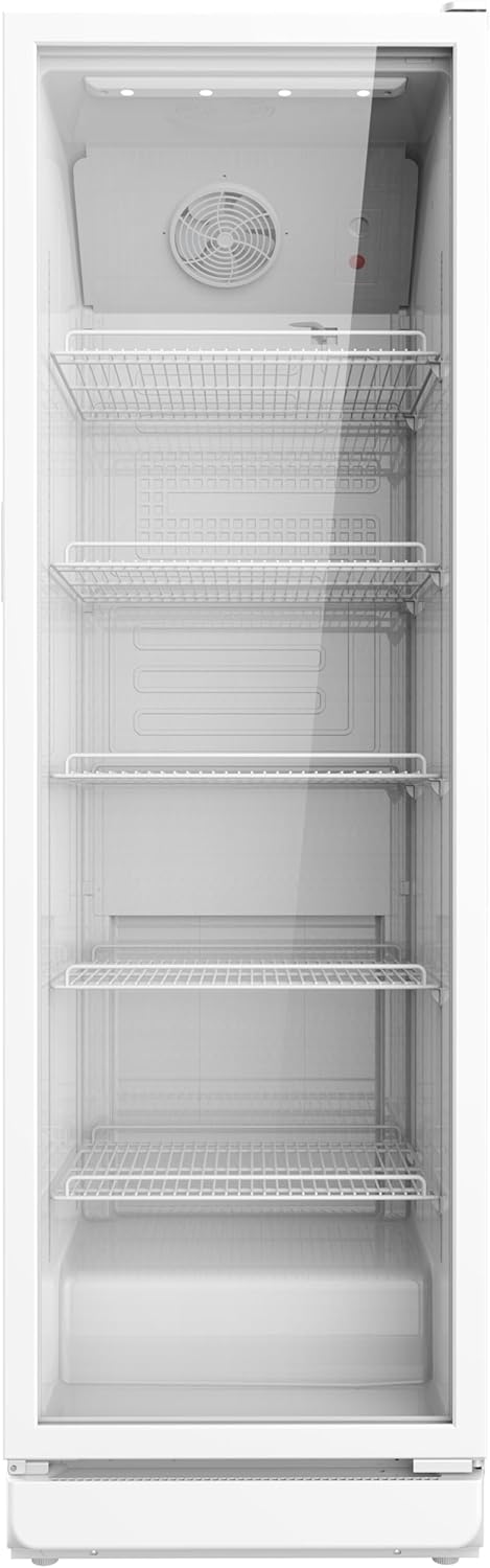 SCHOEPF GKS350 gewerblicher Getränkekühlschrank - Umluft - Glastür-Kühlschrank - 347 l - 5 verstellbare Drahtablagen - 194,5cm Höhe (Weiß)