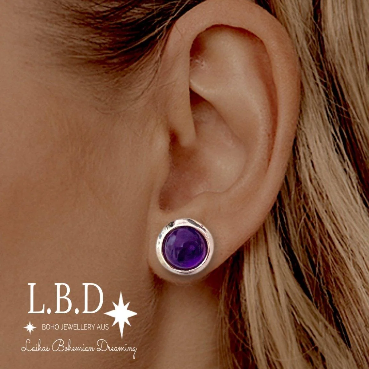 Laihas Large Round Classic Chic Amethyst Stud Earrings