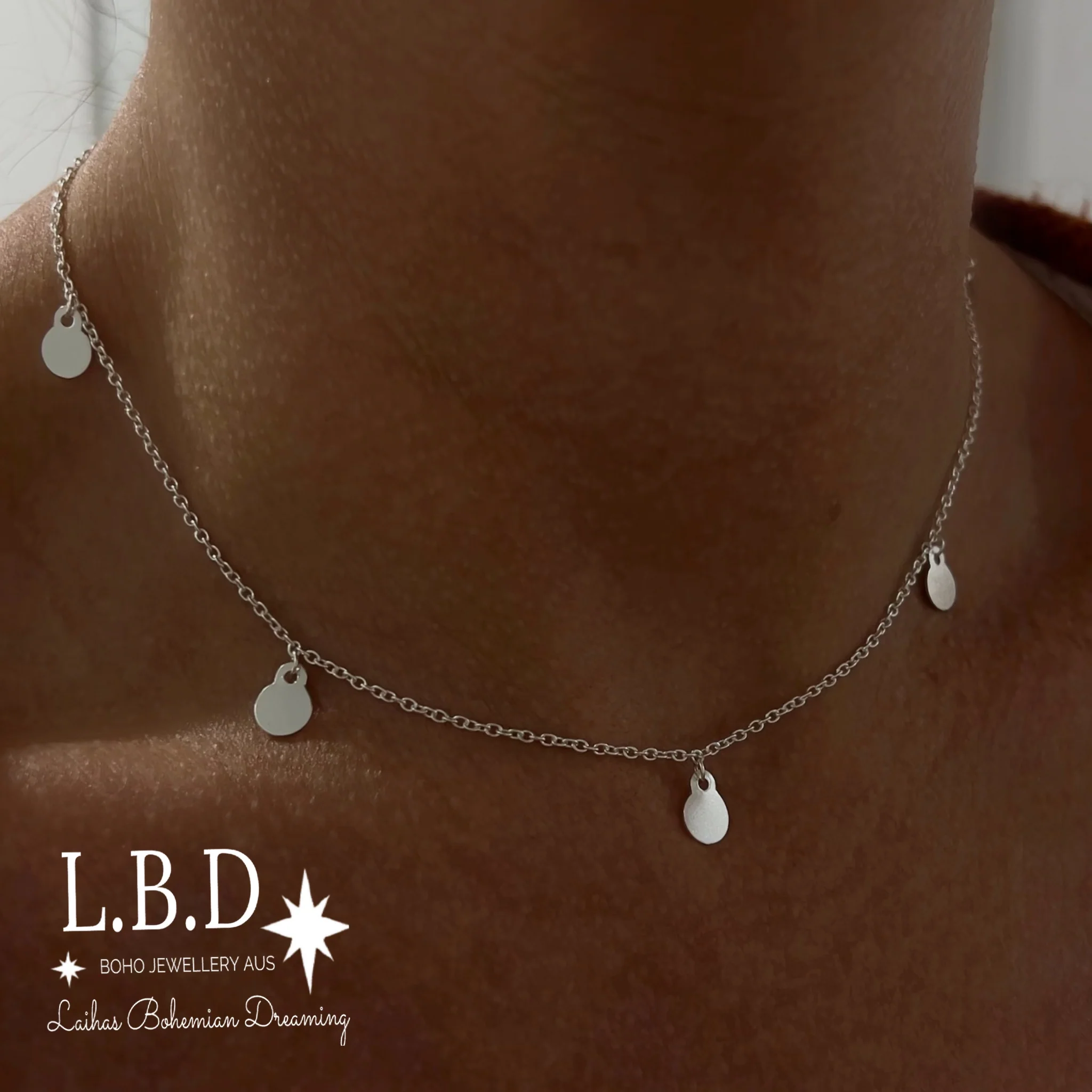Laihas Sterling Silver Round Disk Choker Necklace
