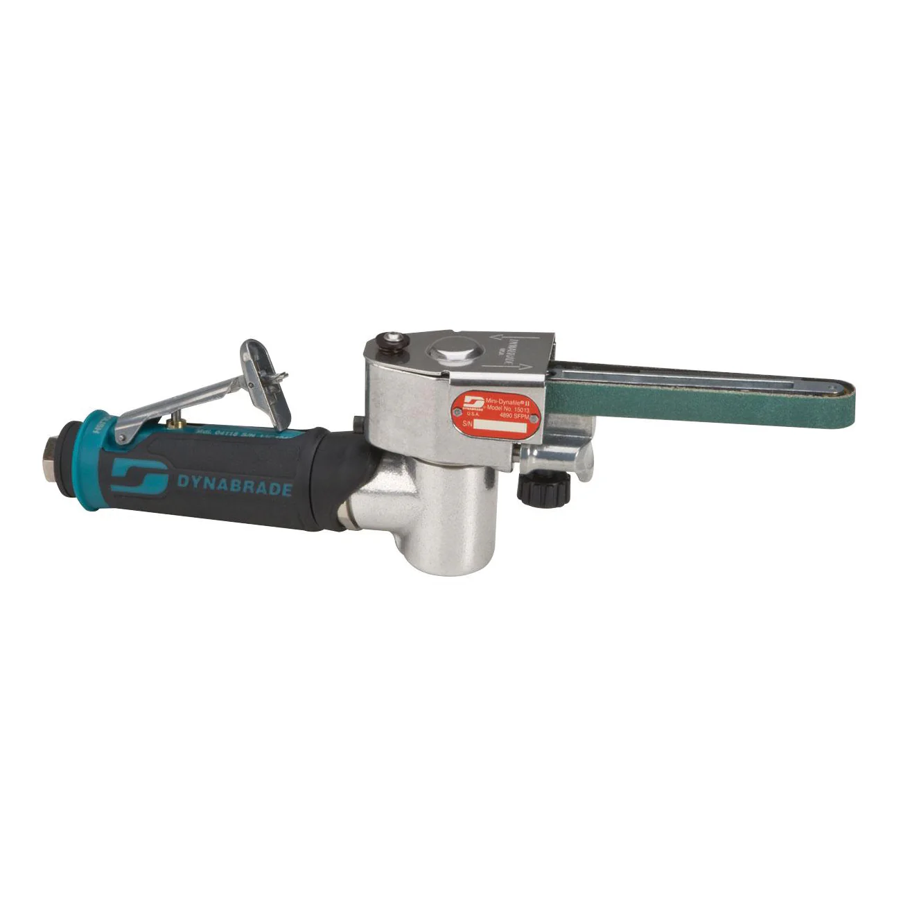 Dynabrade Dynafile 15013  ~  Mini-Dynafile II Abrasive Belt Tool For 13 Inch (330 mm) Belts .4 Hp 7 Degree Offset 25000 Rpm Rear Exhaust For 1/8 1/2X13 Belts