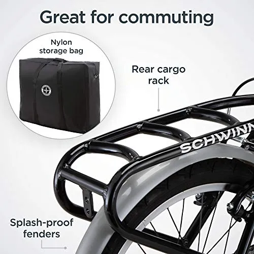 Schwinn Loop 20-Inch Folding Bike, 7-Speed, Step-Through Frame, Adult Commuter Bicycle with Cargo Rack