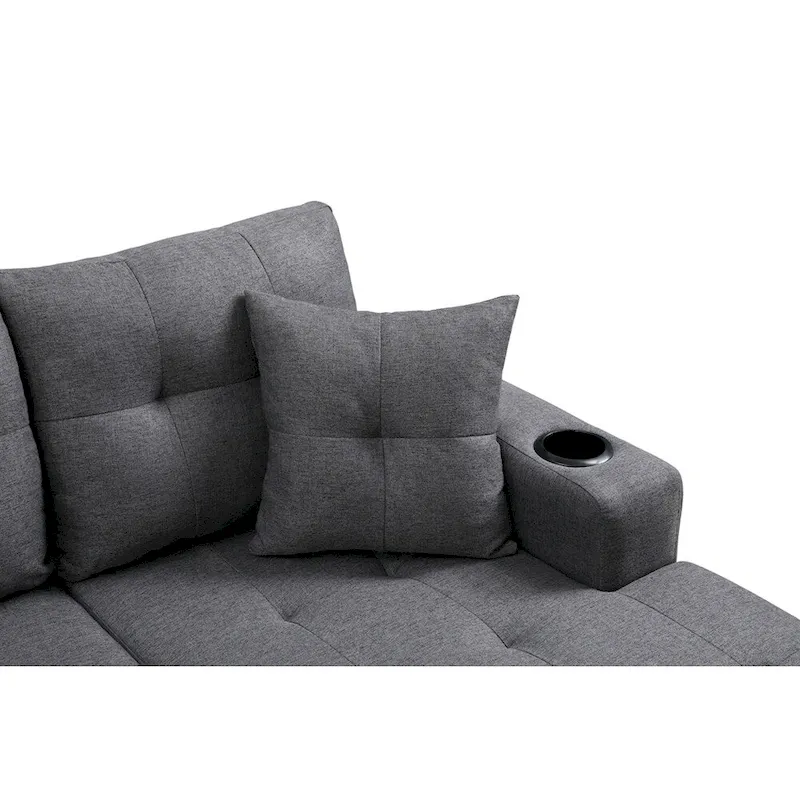 Sectional Sofa Living Room with L Shape Chaise Lounge and cup holder