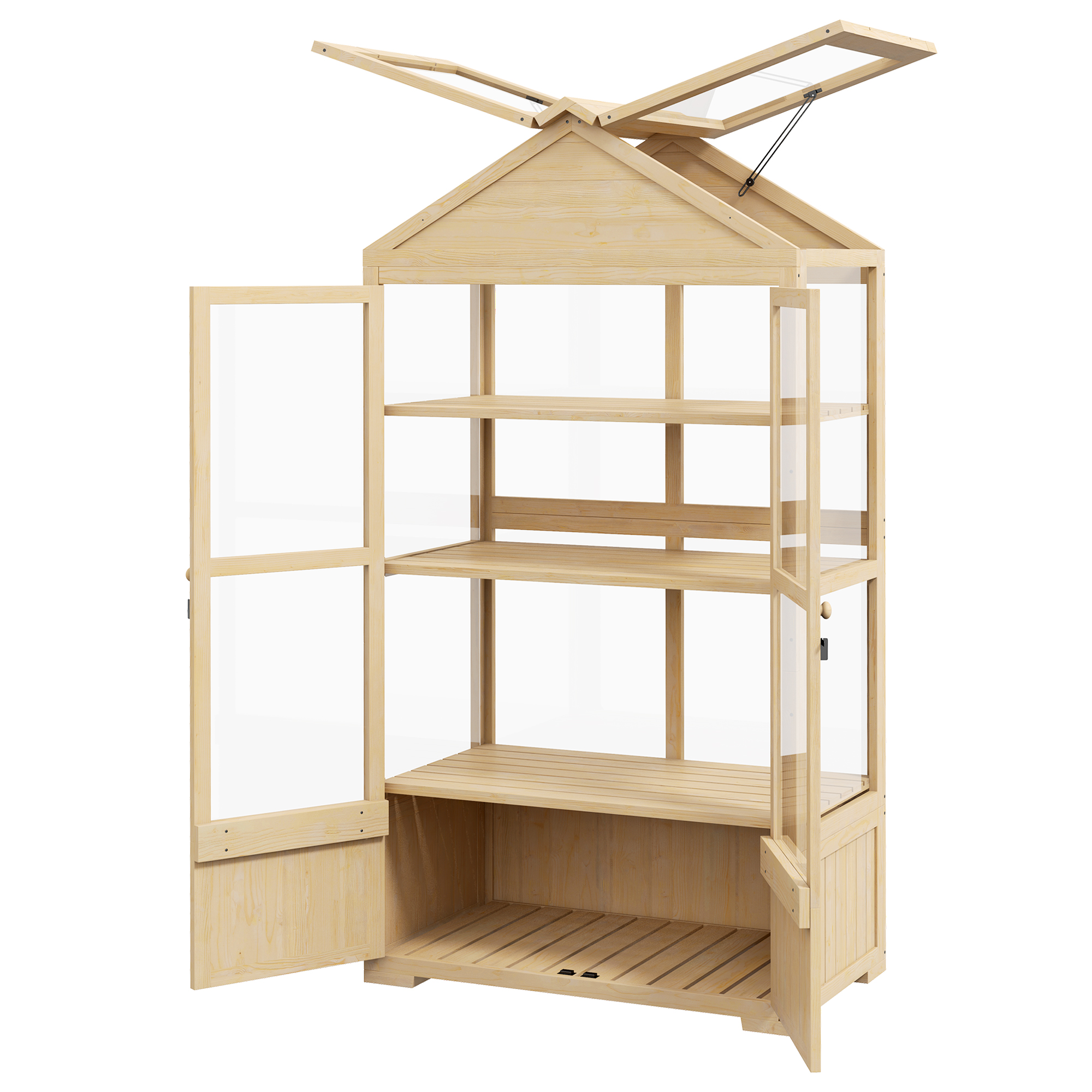 Outsunny Kas met Plank, Transparante Behuizing, Dakraam, Vergrendelbare Deur, Acryl, Houten Frame, 100x56,5x178 cm