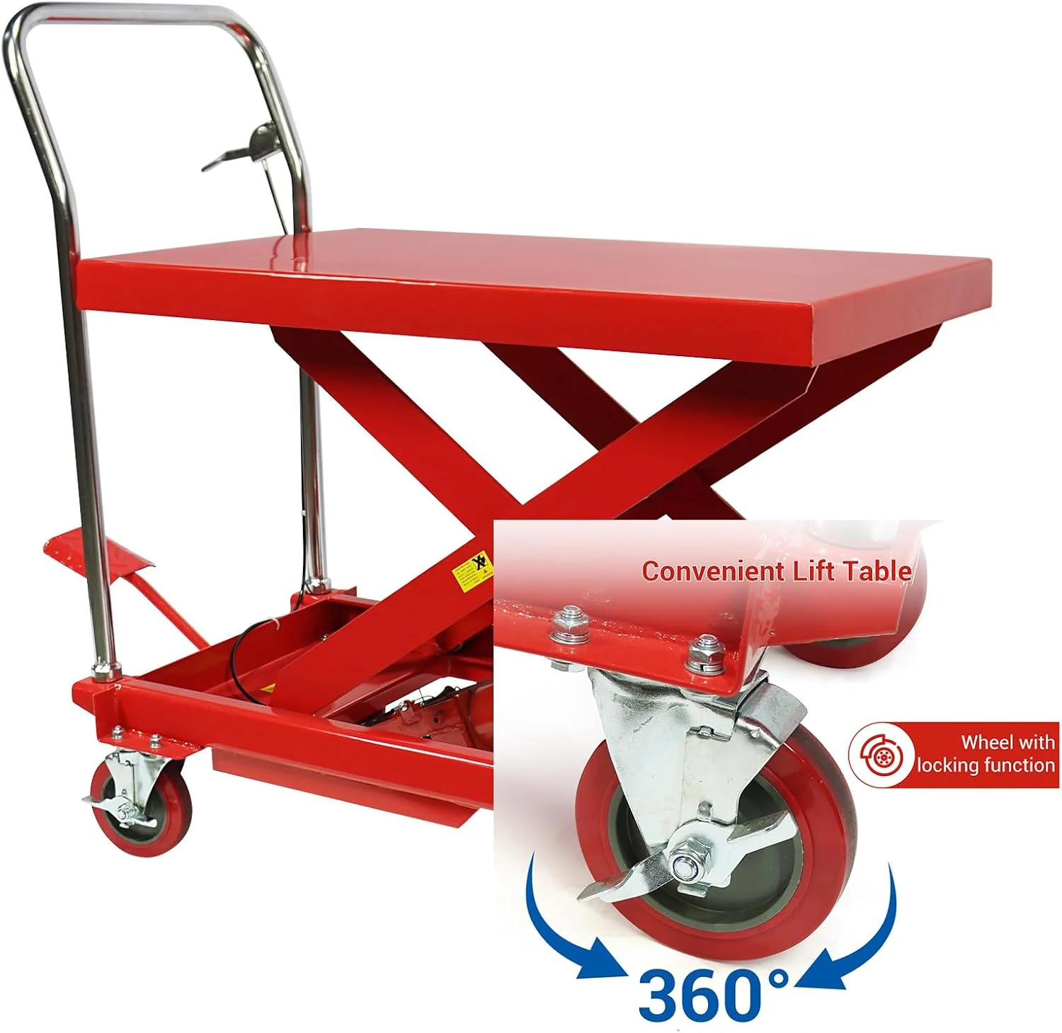660LBS Hydraulic Lift Table Cart – 31" Lift Height, Double Scissor Design with 4 Wheels & Non-Slip Pad for Material Handling