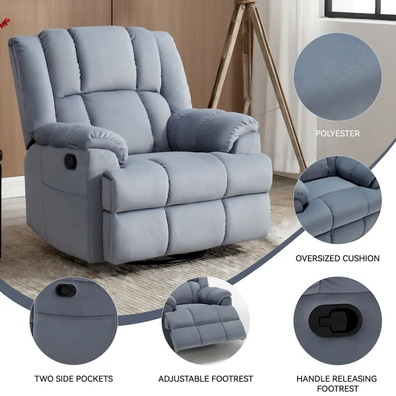 Lazy Boy Swivel Rocker Fabric Recliner Chair, Overstuffed Large Manual Recliner Glider with Pillow Top Arms and Cushion Back