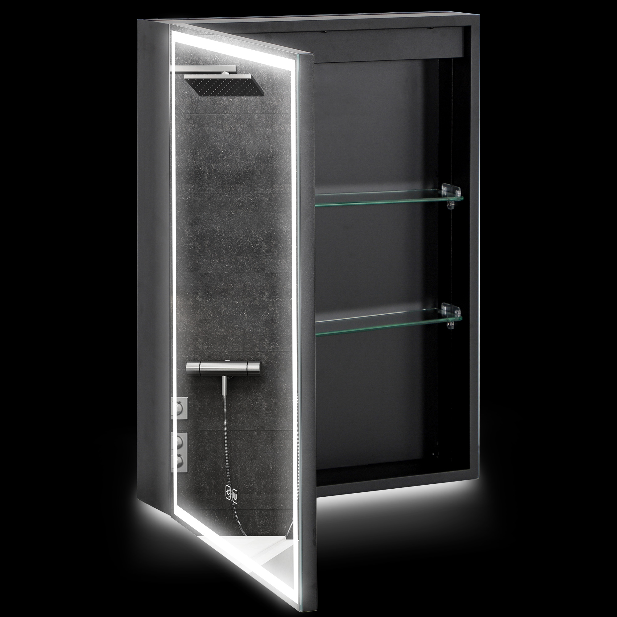 HOMCOM LED Spiegelkast voor Badkamer, 50 x 70 cm, Dimbaar, Anti-Beslag, Zwart