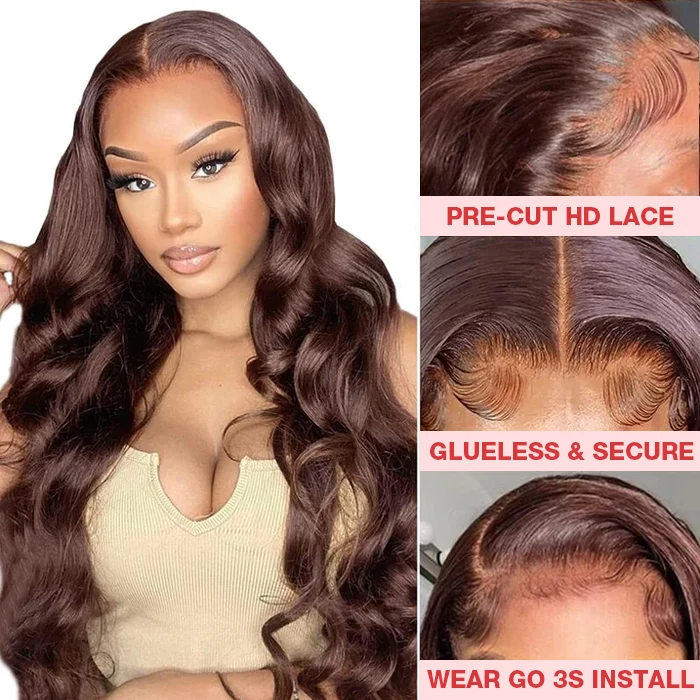 8x5 Pre Cut HD Lace Wear & Go #4 Chocolate Brown Colored Body Wave 4x4 Realistic Transparent Glueless Human Hair  Wig