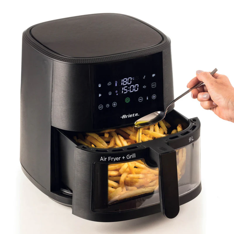 Friggitrice ad aria 9L 1500W - 8 programmi - Cestello trasparente - Nero