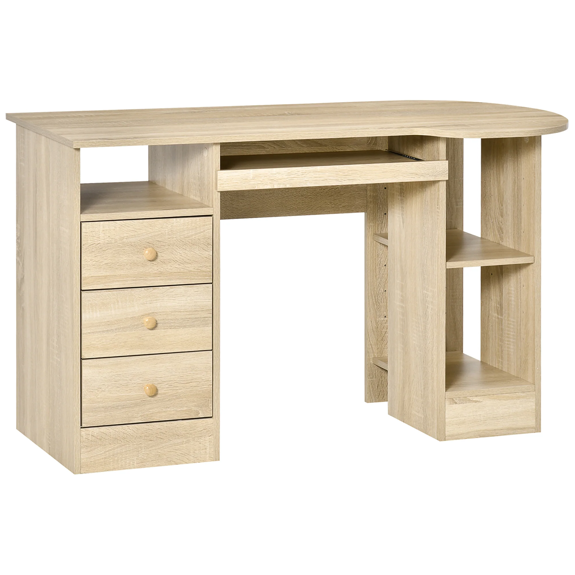 Easycomfort Scrivania da PC per Ufficio con Scaffali, Cassetti e Ripiano Testiera in Legno, 125x60x74cm