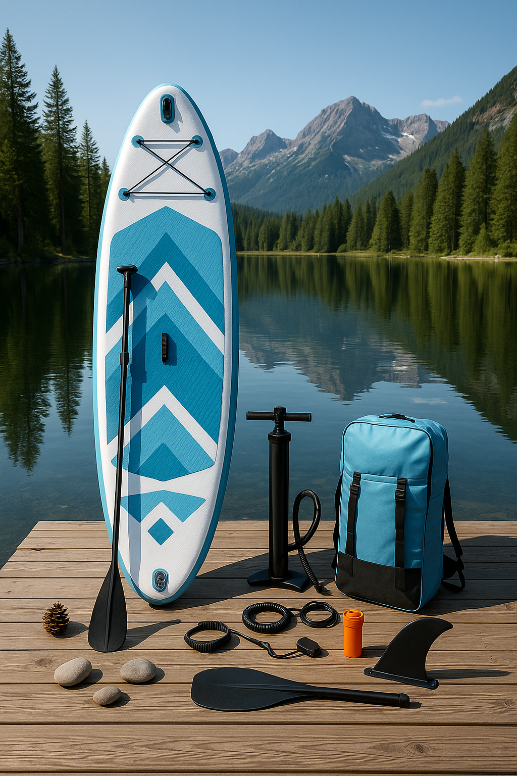 Oppusteligt paddleboard, hvid og bl PVC, til brug p ser og floder, 320x84x15cm WjWmgba537pE
