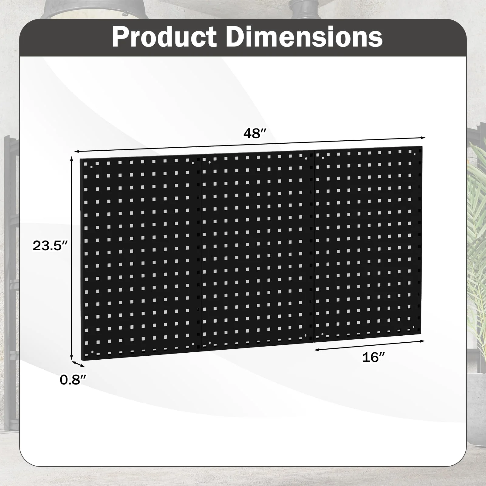 3 Pcs Metal Pegboard Panels w/25 Hooks, Storage Platform & Square Hole, Heavy Duty Pegboard Wall Organizer, Peg Board for Workshop Tool Storage