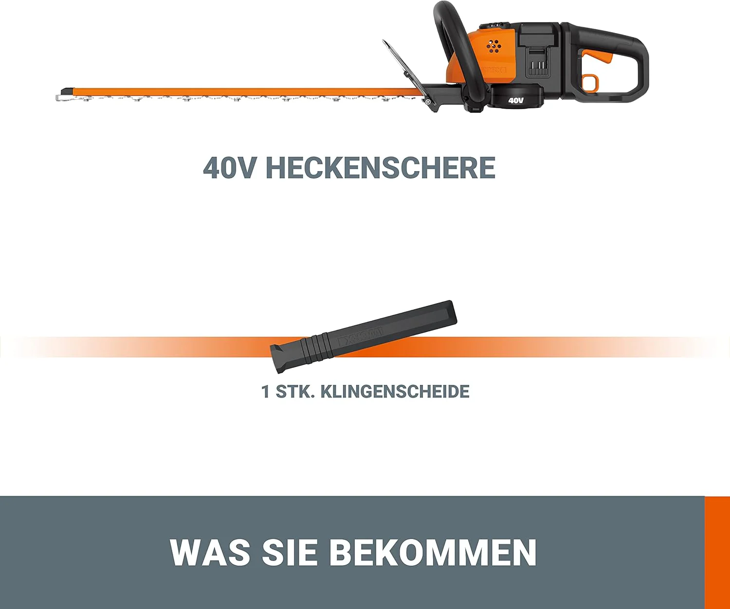 WORX WG286E.9 Nitro Tagliasiepi a batteria professionale 40V – taglio preciso anche ad angoli difficili – potente motore brushless – lunghezza di taglio 58cm – distanza tra i denti 27mm – senza batteria e caricabatterie