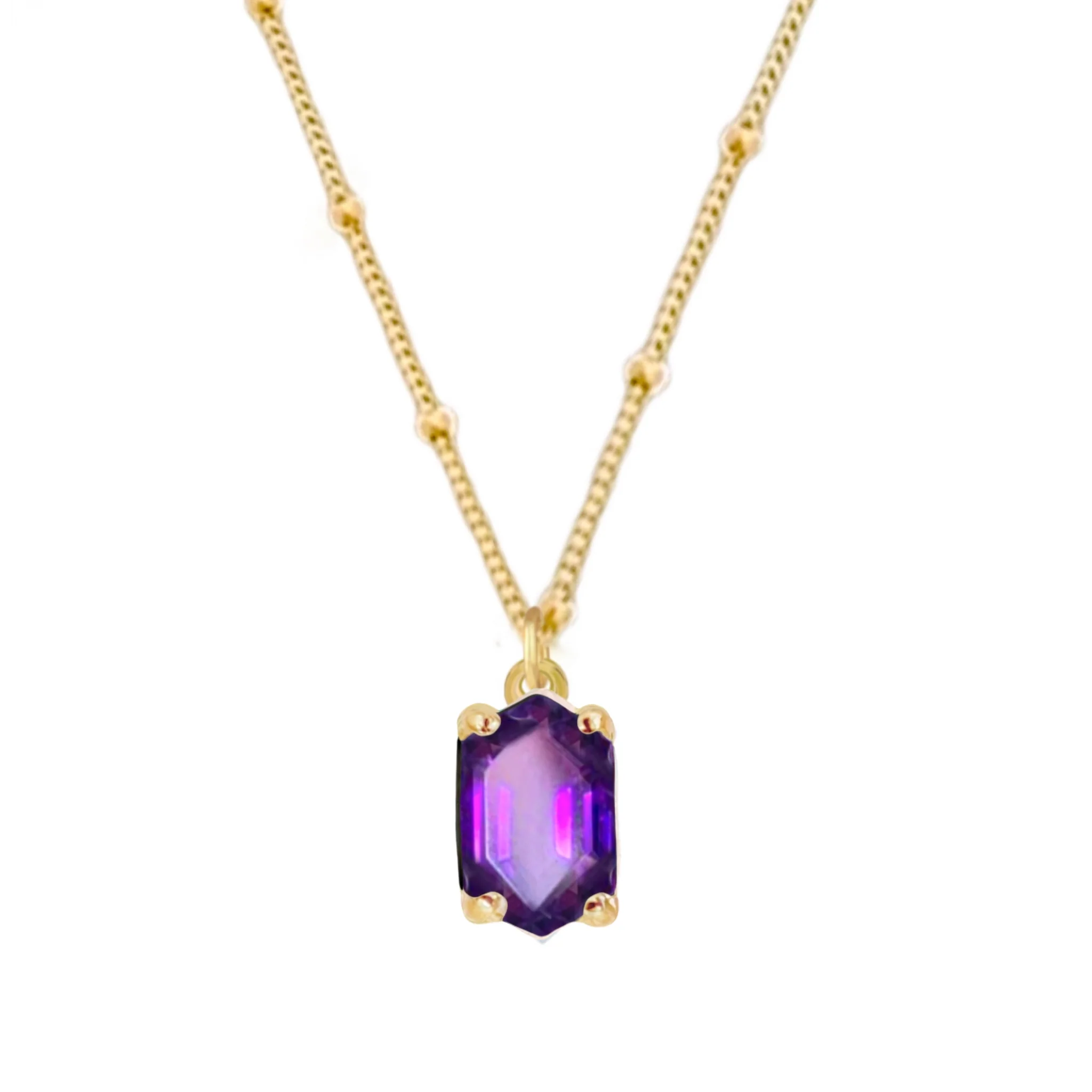 Laihas Mini Hex Crystal Gold Amethyst Necklace