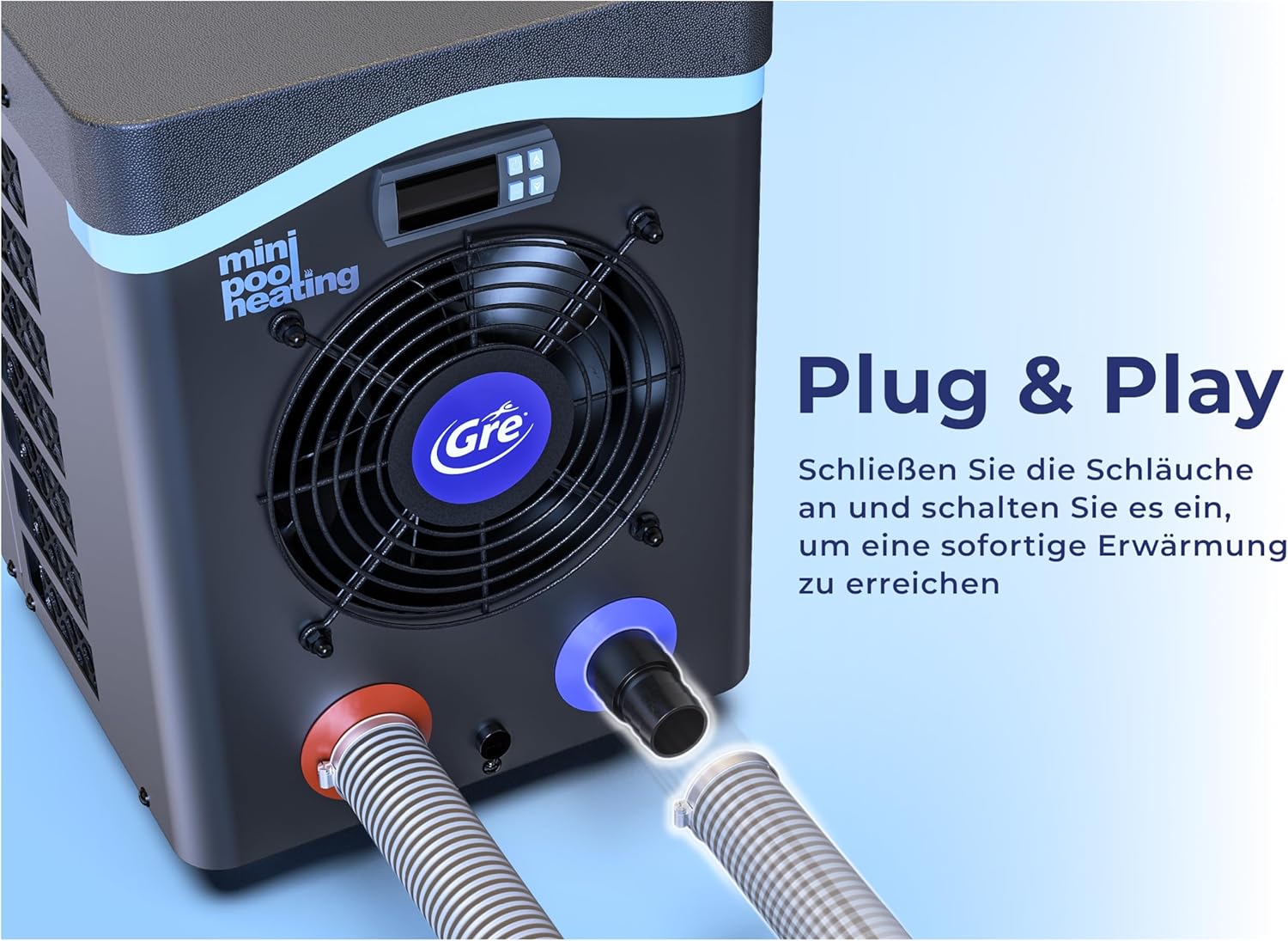 Gre HPM40 - Mini-Wärmepumpe für Aufstellpools bis zu 40 m³, Heizsystem für Aufstellpools, Farbe Grau