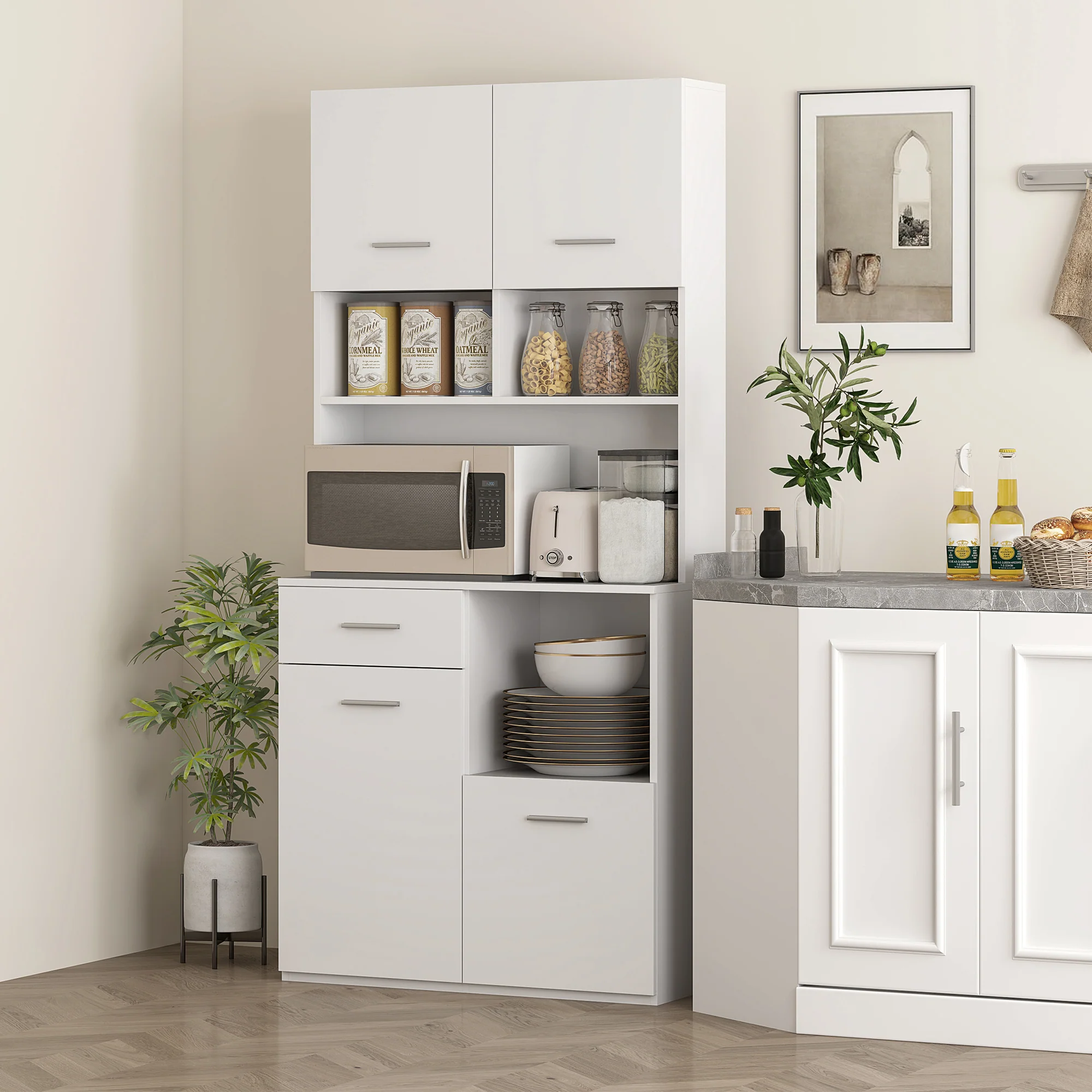 HOMCOM Buffetkast met Lade, Soft-Close Deuren, 80 x 35 x 180 cm - Wit