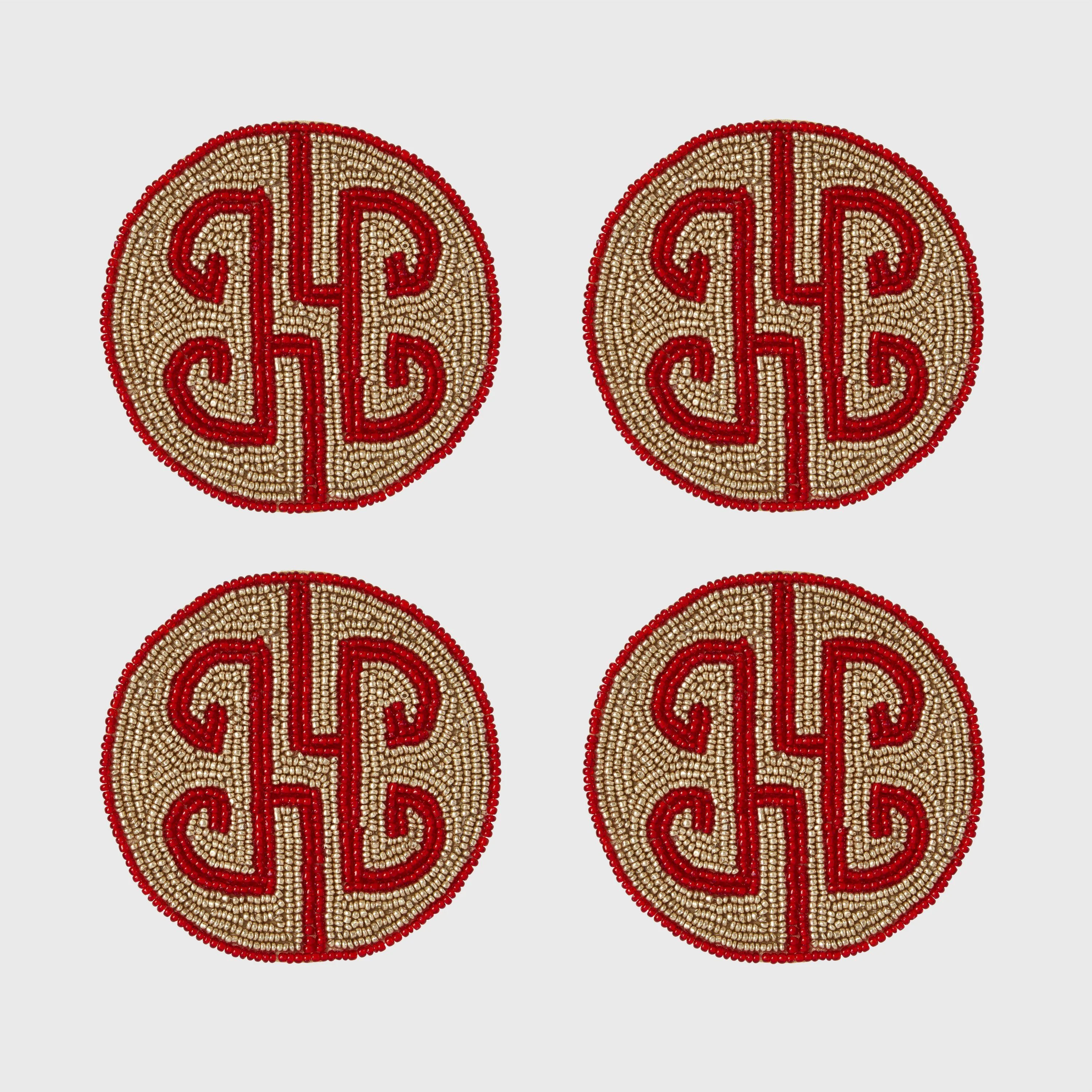 Chinoiserie Coaster, Ruby, Set of 4